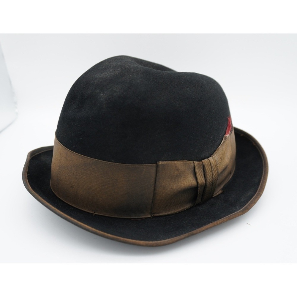 Title: Vintage Royal Stetson Fedora Hat Black Felt Brown Ribbon Est. Size 6 7/8